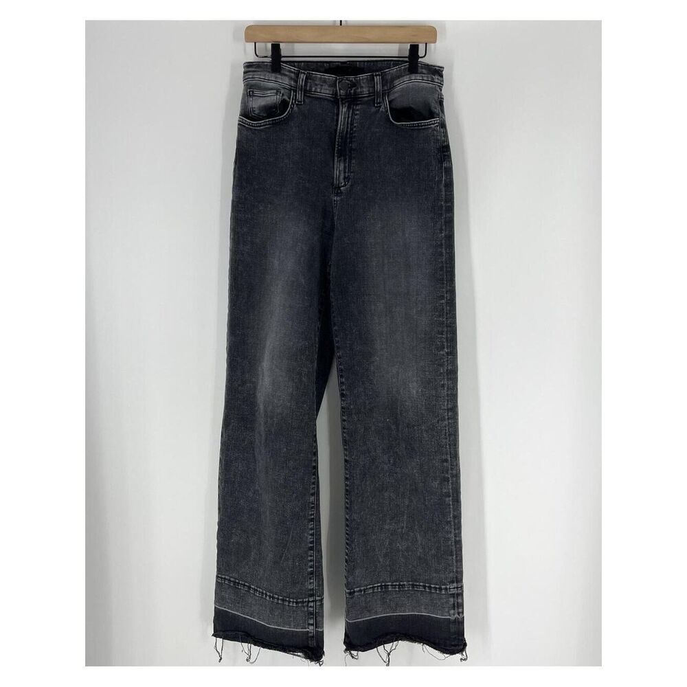 Joes Jeans Size 30 Womens Black Get Lost Mia Highrise Wide Leg Stretch Raw Hem